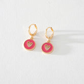 Abby Gold Hoop Earring in Pink Enamel with Heart Cutout